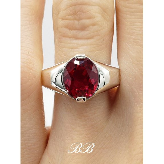 Natural Certifed Oval Shape Red Ruby Gemstone Handamde Ring For Mens Birthstone Gift