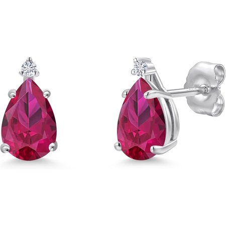 Natural Certifed Red Ruby Round gemstone Stud Earring Woman Wedding Gift