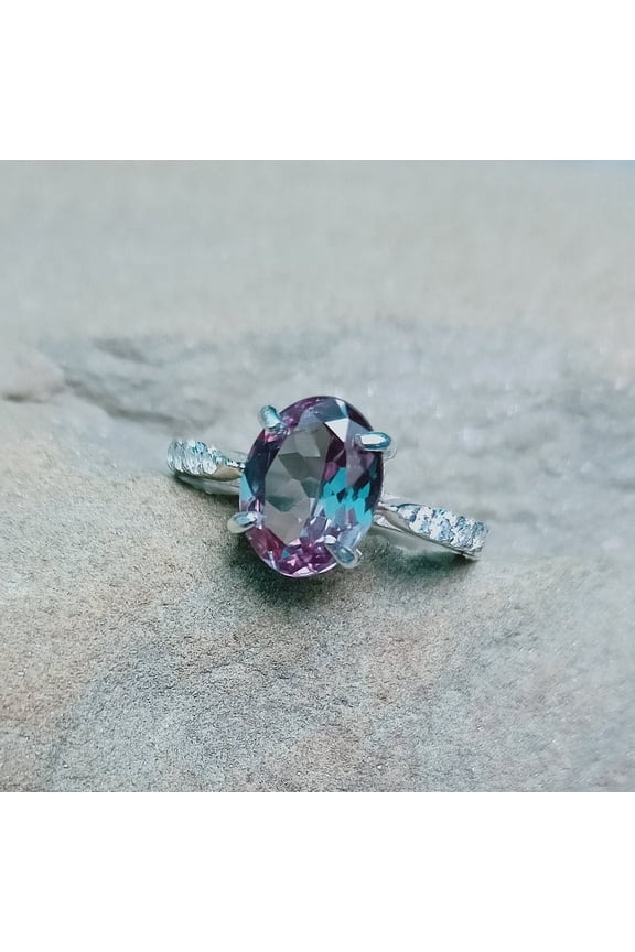 Natural Certifed alexandrite ring, 925 Sterling Silver Ring, Color Change Stone Ring, Oval Cut Alexandrite, Ring for Gift