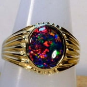 ARENA GEMS JEWELLERY Natural Certified 10 K Gold Gorgeous Genuine Australian opal Handmade Certified Mens Ring