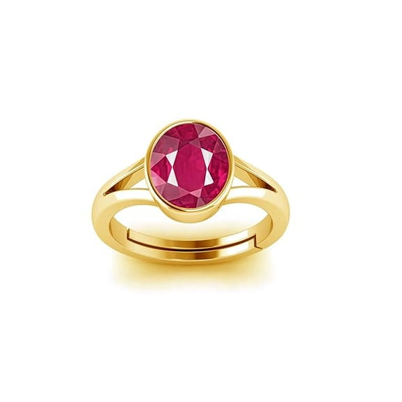 Natural Certified 5.25 Ratti 4.30 Carat Ruby/Manik Panchdhatu Gold Plated Birthstone/Rashi Ratan Adjustable Ring for Men & Women (Red)