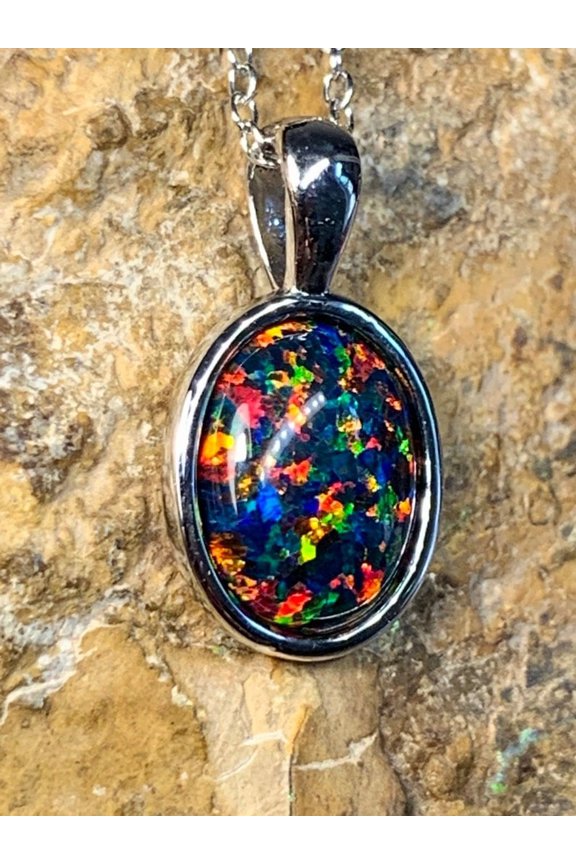 Natural Certified 925 Sterling Silver Black Opal Gemstone Pendant Necklace Opal Gift Pendant Promise Pendant Halloween Gift