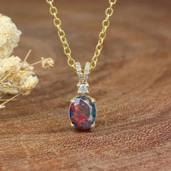 Natural Certified 925 Sterling Silver Black Opal Gemstone Pendant Necklace Opal Gift Pendant Promise Pendant Halloween Gift