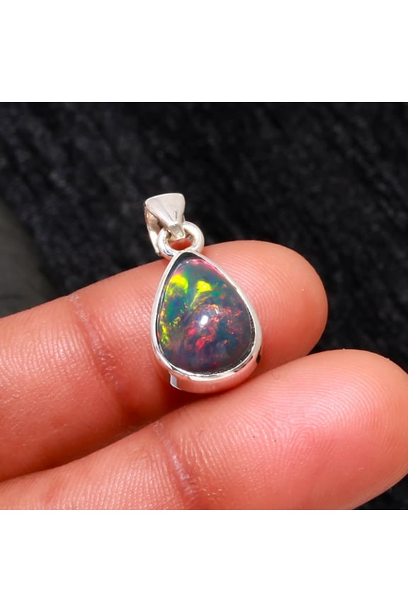 Natural Certified 925 Sterling Silver Black Opal Gemstone Pendant Necklace Opal Gift Pendant Promise Pendant Halloween Gift