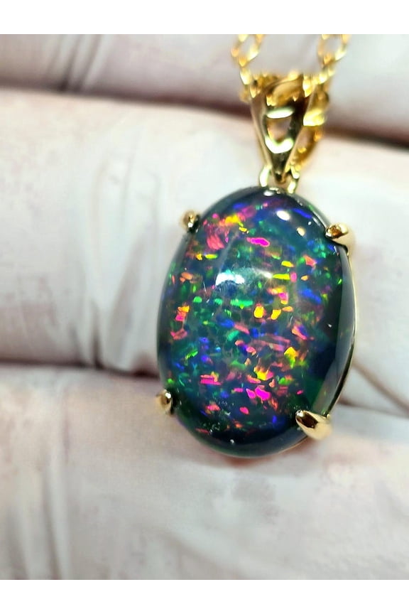 Natural Certified 925 Sterling Silver Black Opal Gemstone Pendant Necklace Opal Gift Pendant Promise Pendant Halloween Gift