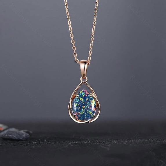 Natural Certified 925 Sterling Silver Black Opal Gemstone Pendant Necklace Opal Gift Pendant Promise Pendant Halloween Gift