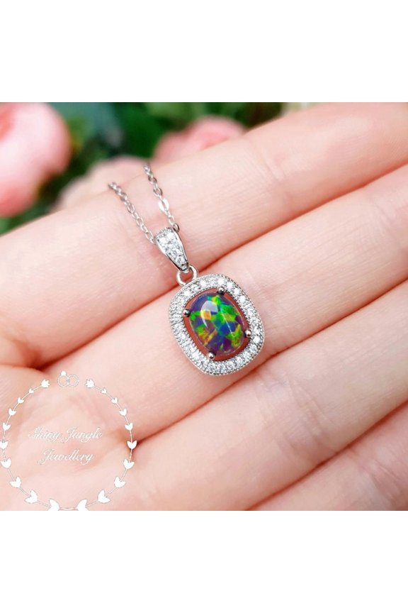 Natural Certified 925 Sterling Silver Gold Plated Black Opal Gemstone Pendant Necklace Trending Gift Jewelry Halloween Gift