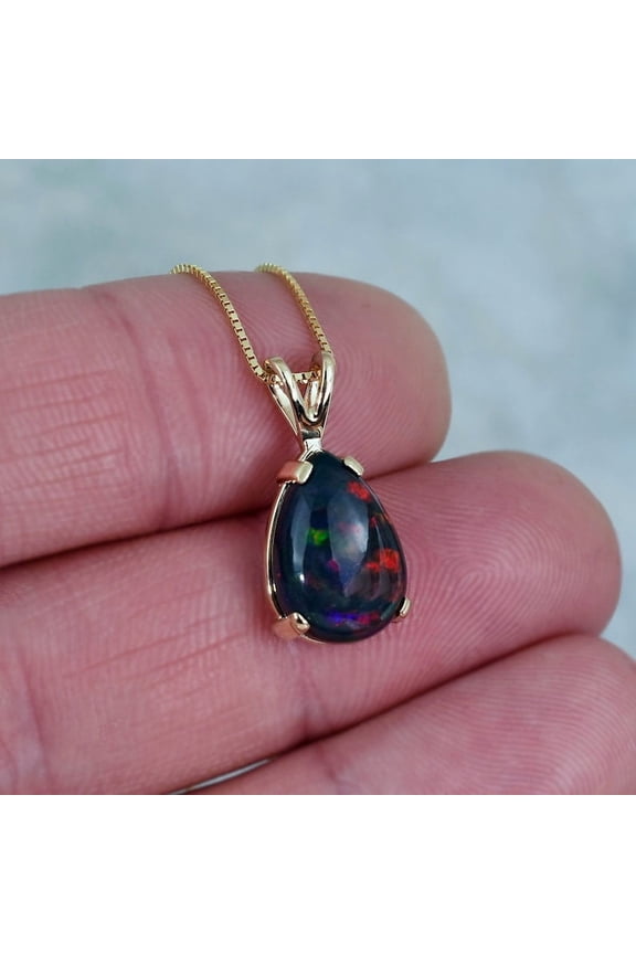 Natural Certified 925 Sterling Silver Gold Plated Black Opal Gemstone Pendant Necklace Trending Gift Jewelry Halloween Gift