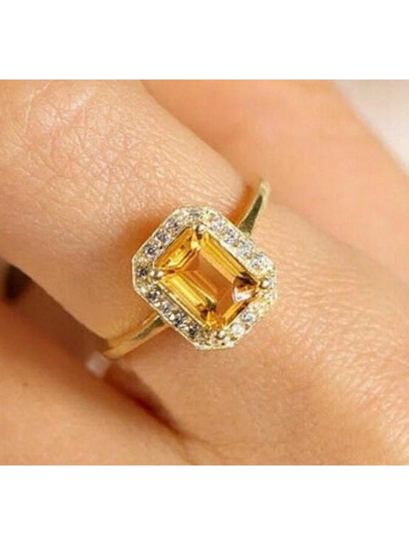 Natural Certified Golden Yellow Sapphire Ring 14k Yellow Gold Engagement Ring Emerald cut Sapphire Ceylon Sapphire Astrological Ring valentine's day Gift