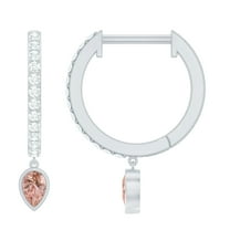 Rosec Jewels Natural Certified Morganite Diamond Hoop Earrings - Ready To Gift, 10K White Gold