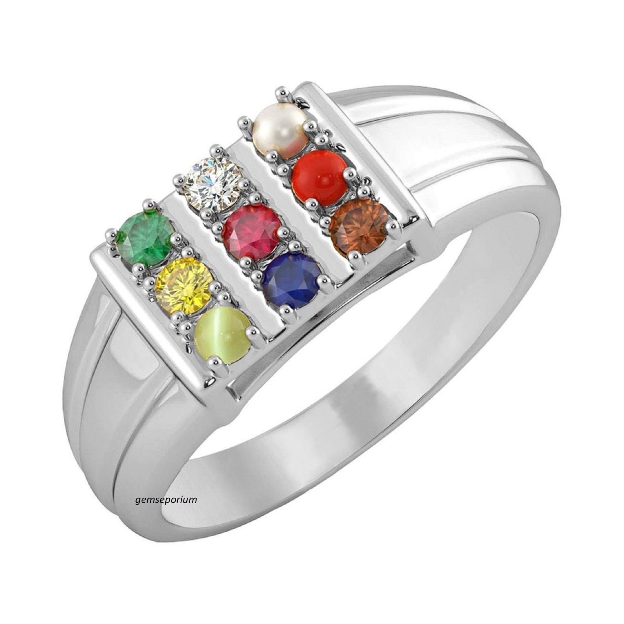 Silver navaratna ring discount