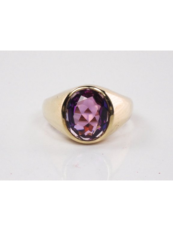 Oval Purple Amethyst Gemstone Ring 925, Sterling Silver 14K Gold Finish Promise Band For Him