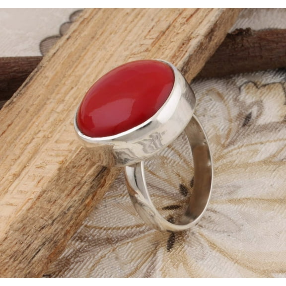 Natural Certified Red Coral Gemstone Moonga Astrological Ring 925 Sterling Silver Handmade Birthstone Jewelry Ring For Men