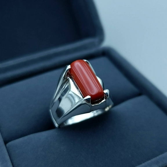 Natural Certified Red Coral Gemstone Moonga Astrological Ring 925 Sterling Silver Handmade Birthstone Jewelry Ring For Men