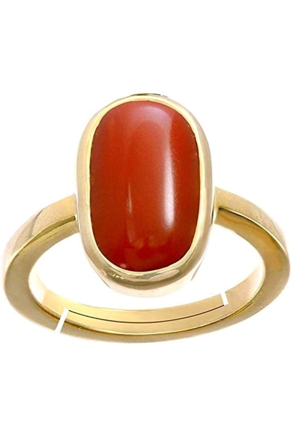 Natural Certified Red Coral / Munga Moonga Panchdhatu(Cooper) Adjustable Rashi Ratan Astrological Purpose Ring For Men