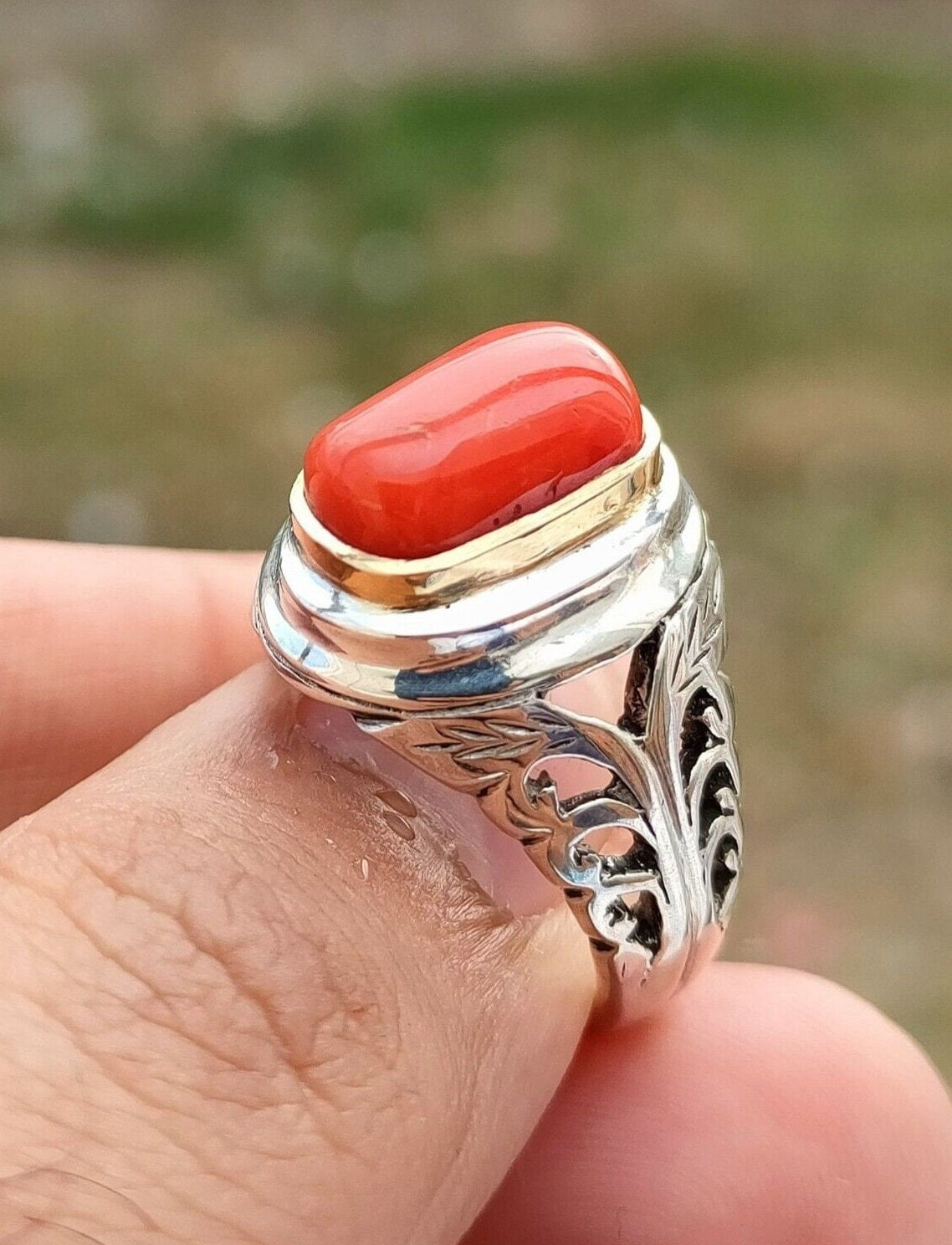 Natural Red Coral ring Wedding Ring 925 sterling silver Fine jewelry 8*10mm  gemstone Handworked rings - AliExpress