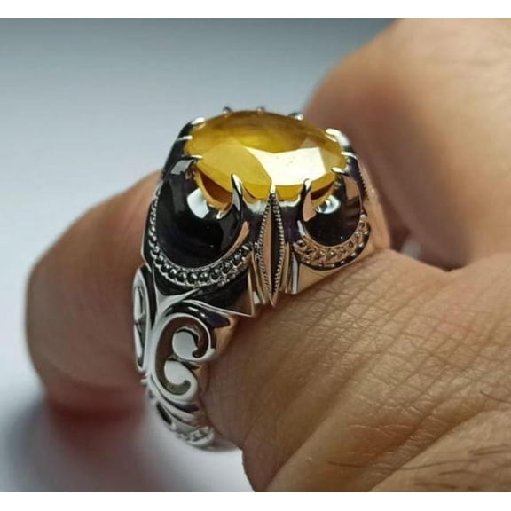 Natural Certified Yellow Sapphire/Pukhraj Gemstone Handmade Ring For Woman And men's Birthstone Gift Ring Halloween Gift