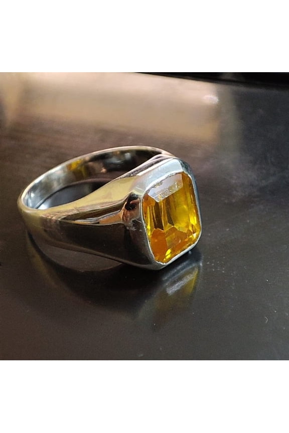 Natural Certified Yellow Sapphire/Pukhraj Ring Astrological Gemstone Ring In Starling Silver 925 Rashi Ratan Ring For Men & Women