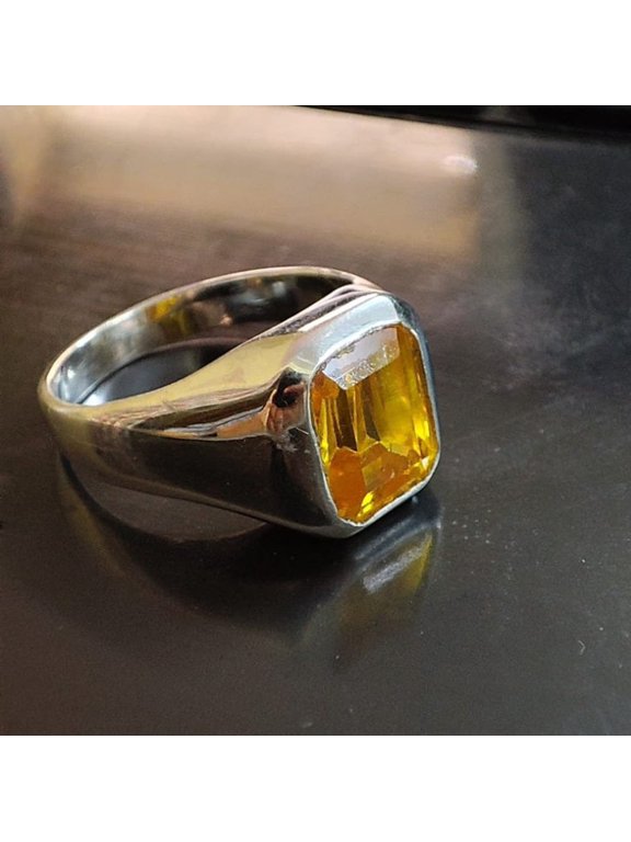 Natural Certified Yellow Sapphire/Pukhraj Ring Astrological Gemstone Ring In Starling Silver 925 Rashi Ratan Ring For Men & Women
