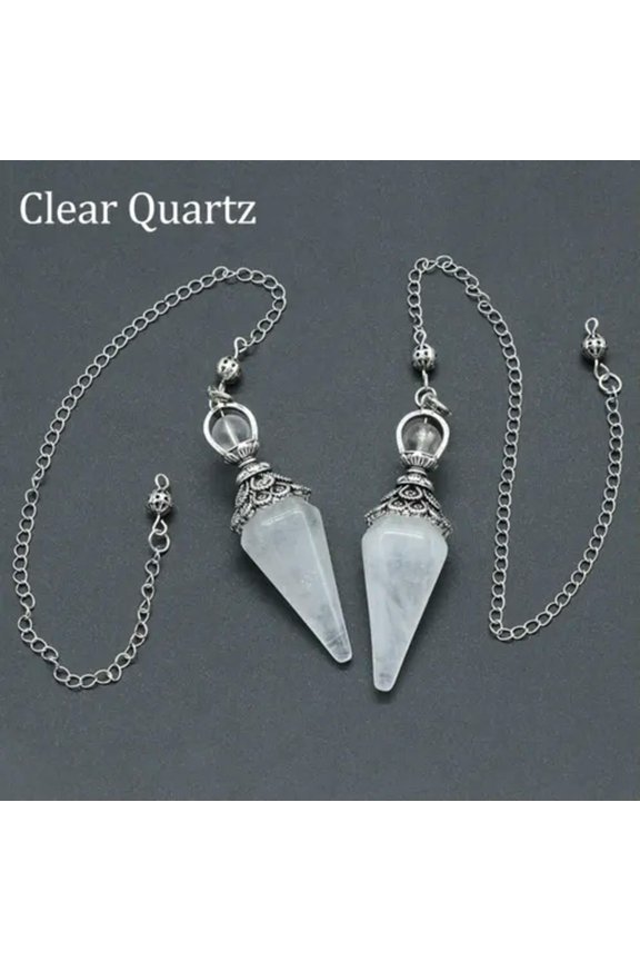 Natural Chakra Crystal Pendulum Hexagon Pyramid Chain Pendant Divination Healing