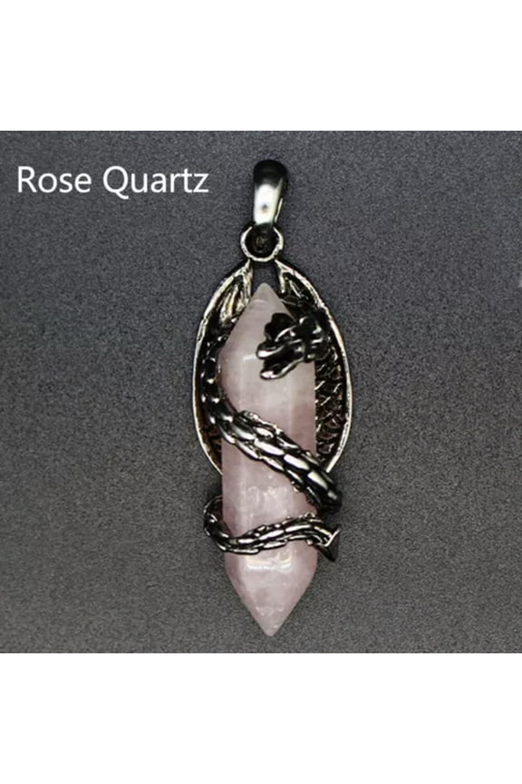 Natural Chakra Crystal Quartz Dragon Pendant Double Pointed Hexagon Column Stone