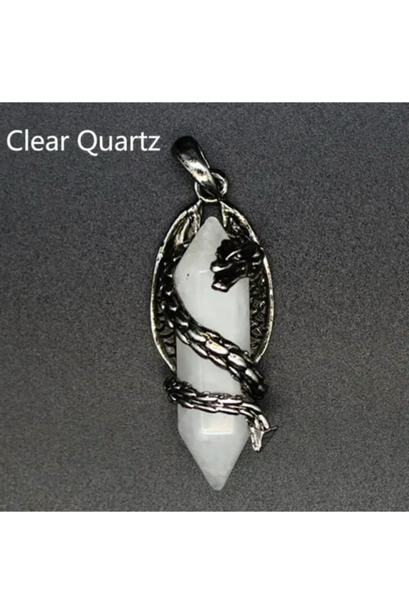Natural Chakra Crystal Quartz Dragon Pendant Double Pointed Hexagon Column Stone