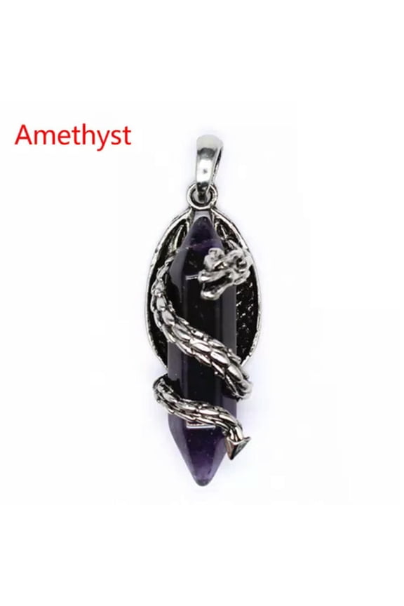 Natural Chakra Crystal Quartz Dragon Pendant Double Pointed Hexagon Column Stone