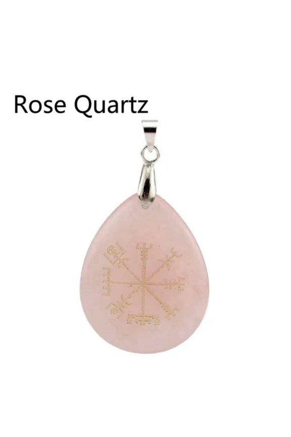 Natural Chakra Stones Engraved Viking Vegvisir Talsman Symbol Teardrop Pendant