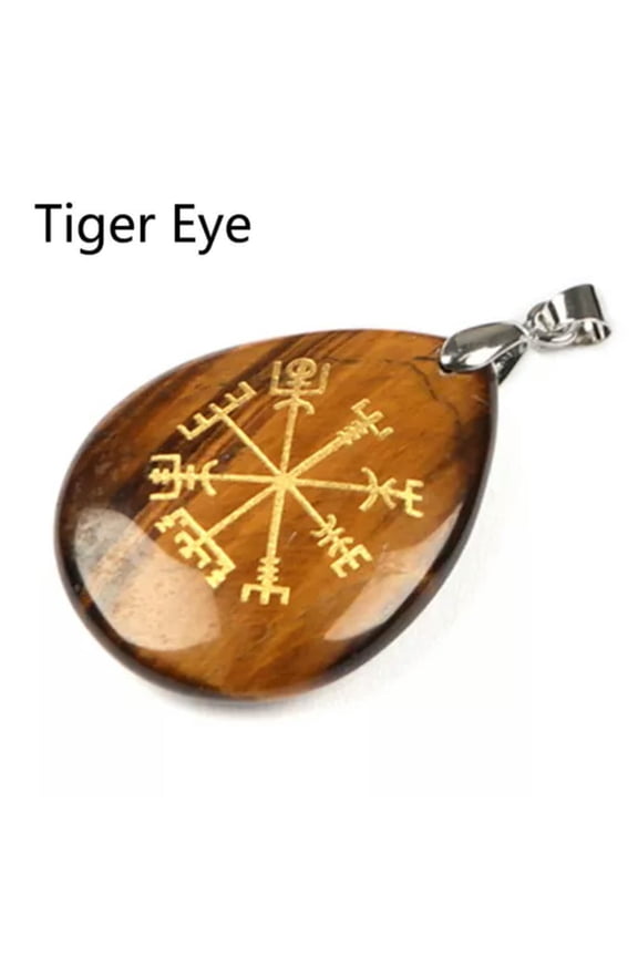 Natural Chakra Stones Engraved Viking Vegvisir Talsman Symbol Teardrop Pendant