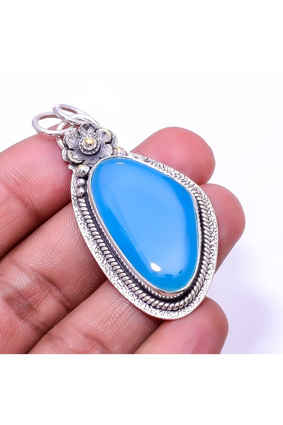 Natural Chalcedony - Brazil 925 Sterling Silver Pendant 2.11" P9, Christmas Gift