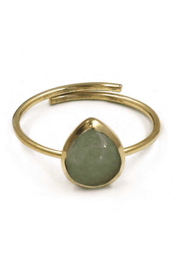 Pear Cut Green Chalcedony Gemstone Ring, 18k Gold-Plated