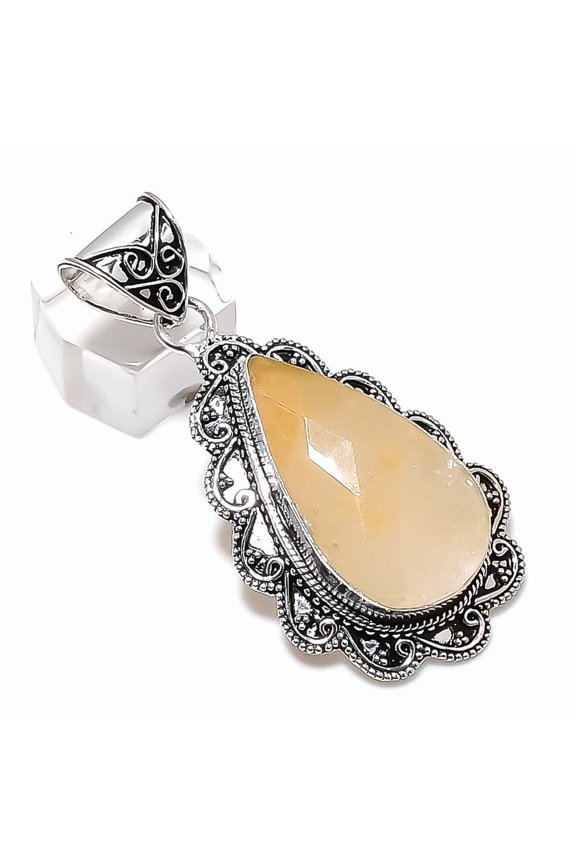 Natural Chalcedony Gemstone 925 Sterling Silver Jewelry Pendant 2.36"