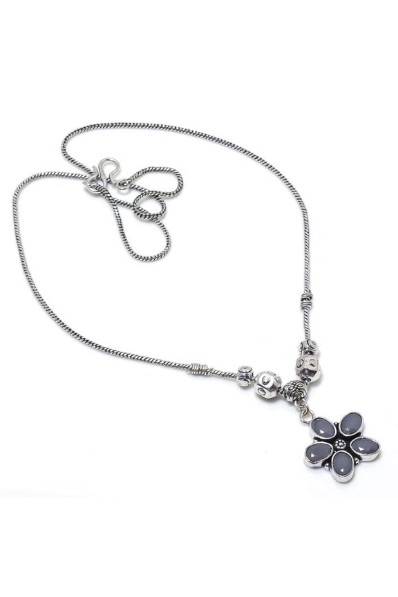 Natural Chalcedony Gemstone Handmade 925 Sterling Silver Necklace 18"