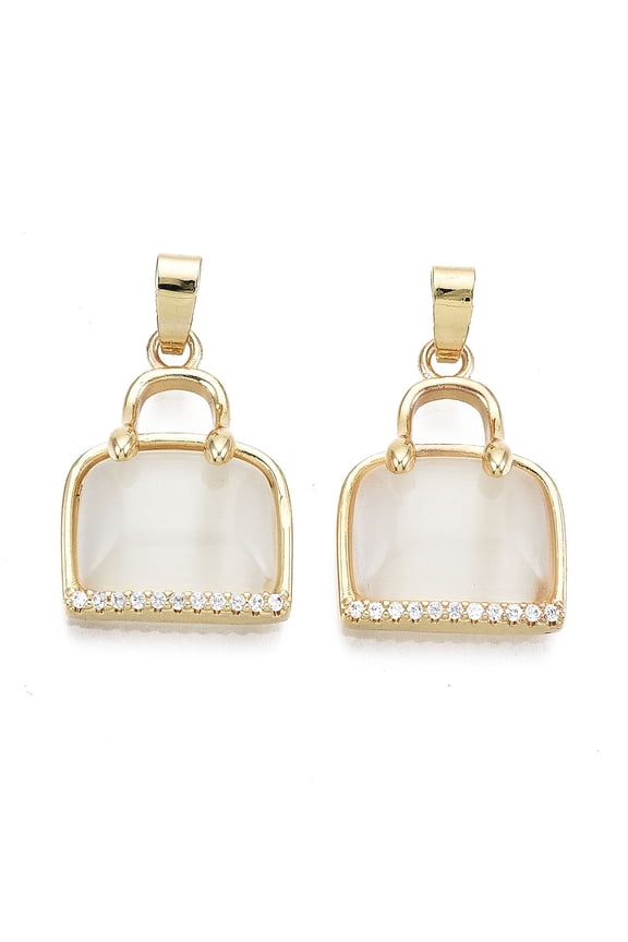 Natural Chalcedony Pendants with Real 18K Gold Plated Brass Micro Pave Clear Cubic Zirconia Settings 3/4x1/2x1/8 inch(19x13.5x4.5mm) Hole: 2x5mm