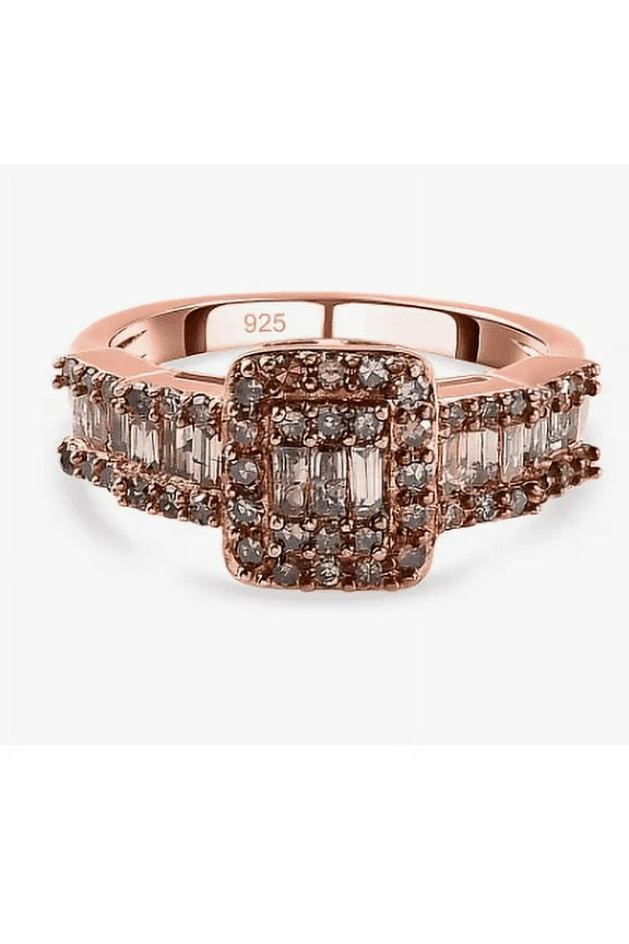 Natural Champagne Diamond Ring in 14k Rose Gold Finish - Christmas Gift For Her