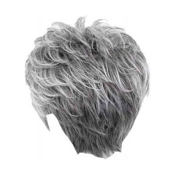 Natural Charming Women Human Hair Fluffy Short White Gray Full Head Wigs for Parting Cosplay Fancy Dress with Bangs