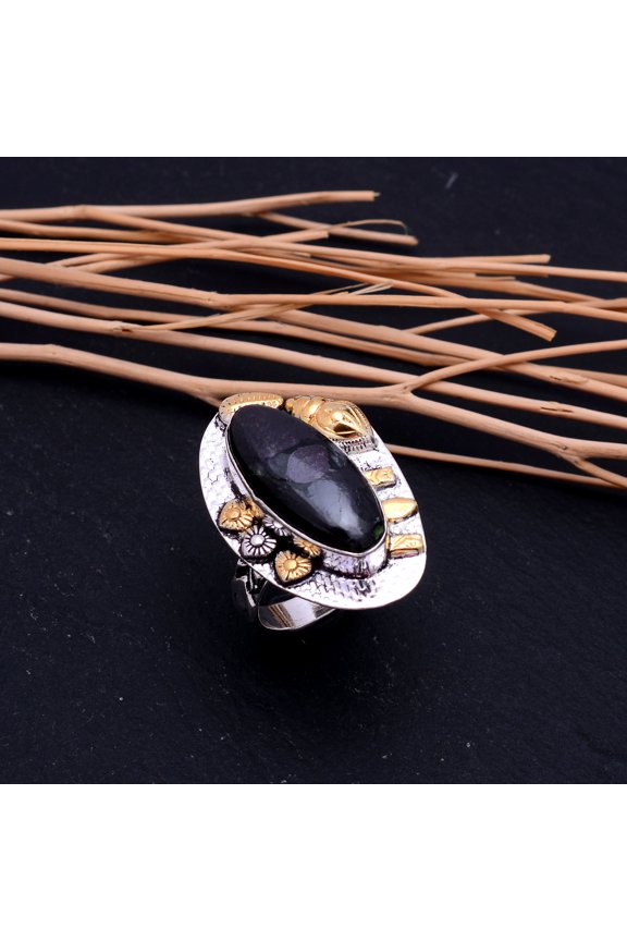 Natural Charoite Gemstone 925 Sterling Silver Two Tone Gift Ring Size 9