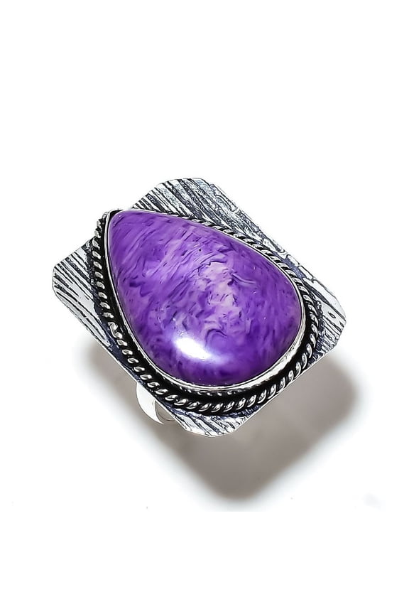 Natural Charoite Gemstone Handmade 925 Sterling Silver Ring Size 9.5