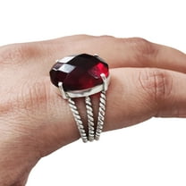 Natural Checker Garnet Ring, Garnet Ring, January Birthstone, 3 Twisted Bohemian Band, 925 Sterling Silver, Womens Ring, Christmas, Thanksgiving, Handmade, Statement Jewelry, Natural Gemstone Ring