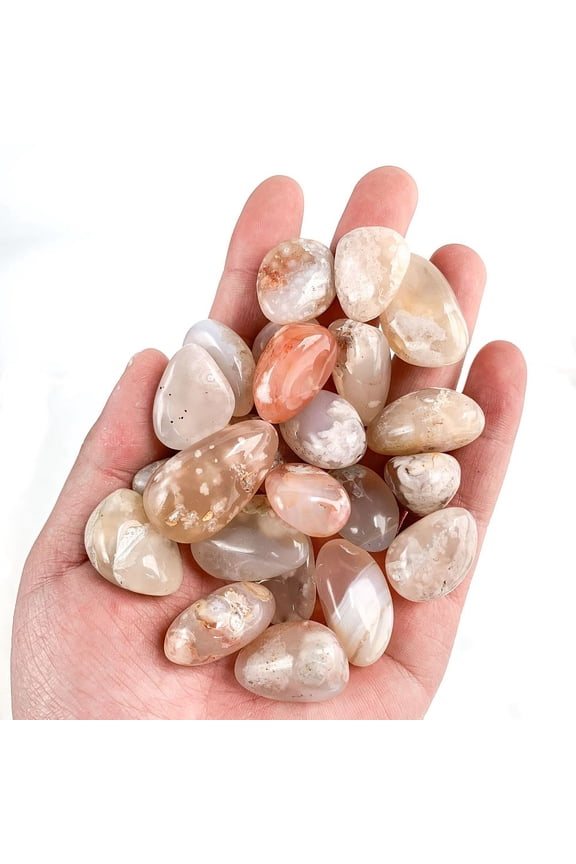 Natural Cherry Blossom Agate Healing Stones Oval Stones Pocket Palm Stones for Reiki Balancing 15~20mm 50g/set