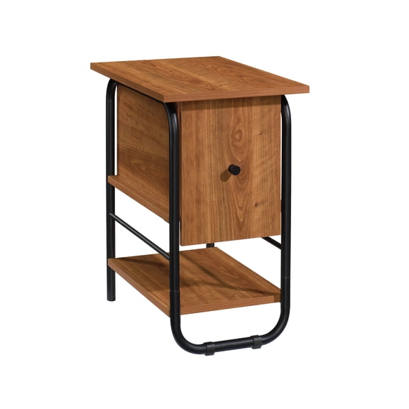 Natural Cherry Shaker Style Side Table | Vintage Engineered Wood & Metal Frame | Concealed Storage with Adjustable Shelf | 15.5"W x 23.5"D x 26"H | Brown Laminated Finish | Living Room Accent Furnitu