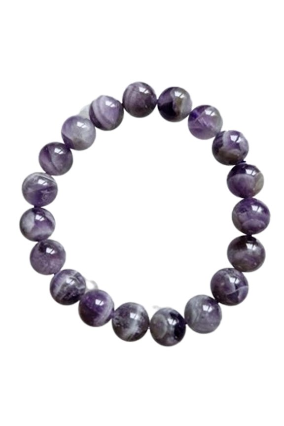 Natural Chevron Amethyst 10mm Round Shape Smooth Cut Beads Stretchable Bracelet For Men & Women. Unisex Bracelet
