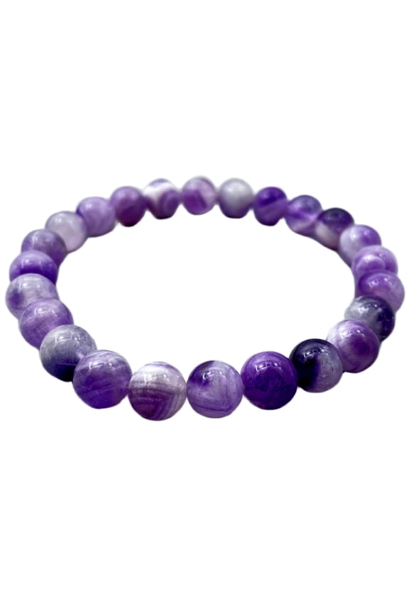 Natural Chevron Amethyst 8mm Round Shape Smooth Cut Beads Stretchable Bracelet For Men & Women. Unisex Bracelet