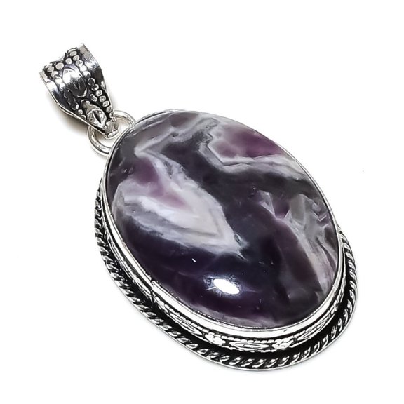 Natural Chevron Amethyst Gemstone 925 Sterling Silver Gift Pendant 2.17"