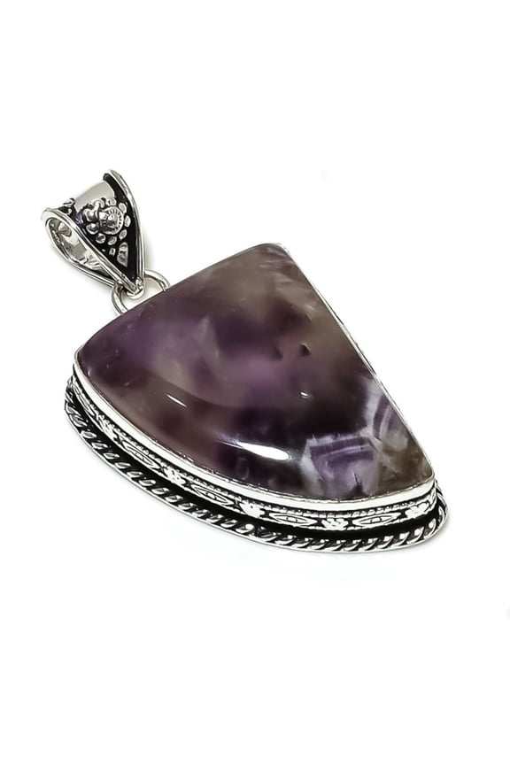 Natural Chevron Amethyst Gemstone 925 Sterling Silver Gift Pendant 2.21"