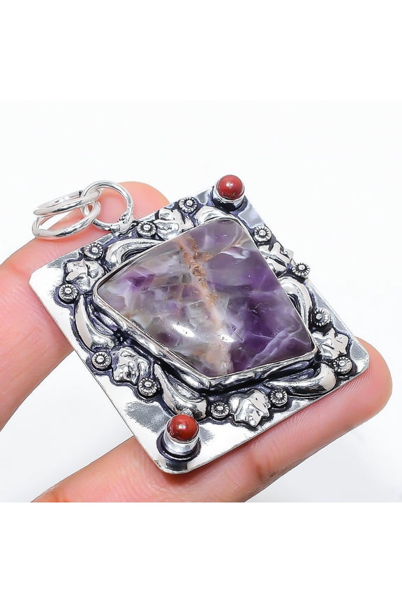 Natural Chevron Amethyst Gemstone 925 Sterling Silver Gift Pendant 2.21"