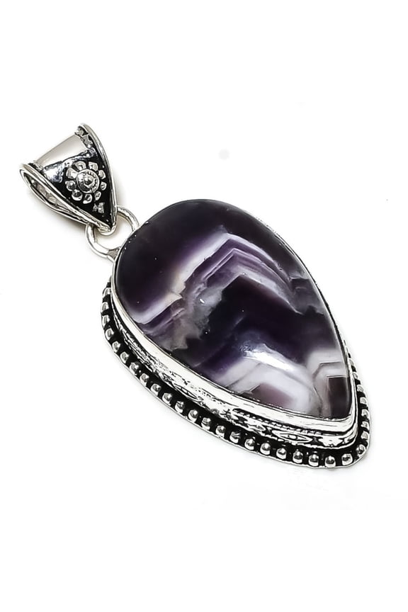 Natural Chevron Amethyst Gemstone 925 Sterling Silver Gift Pendant 2.25"