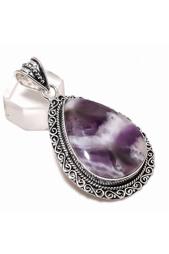 Natural Chevron Amethyst Gemstone 925 Sterling Silver Jewelry Pendant 2.36"