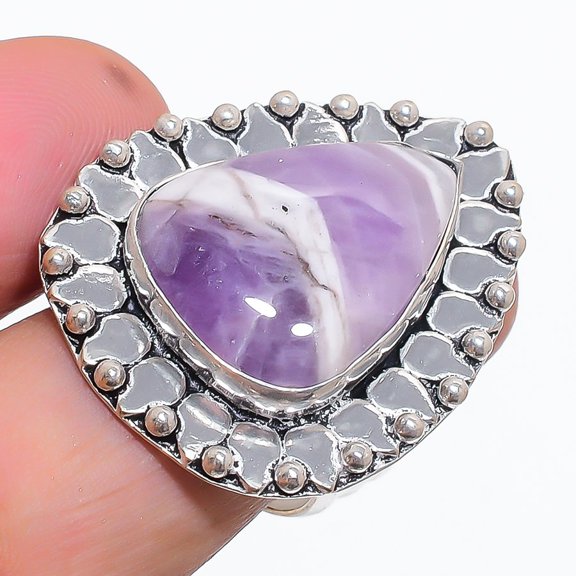 Natural Chevron Amethyst Gemstone 925 Sterling Silver Jewelry Ring Size 9