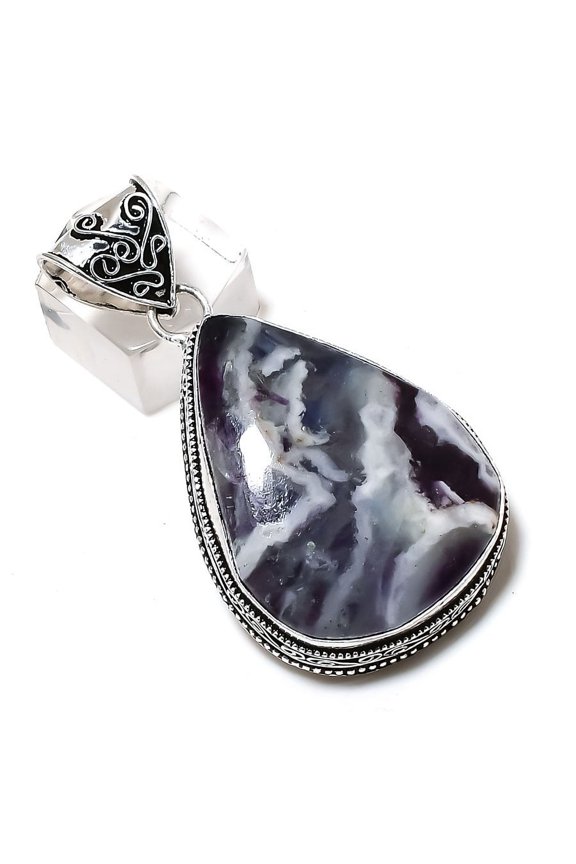 Natural Chevron Amethyst Gemstone 925 Sterling Silver Pendant 2.21"